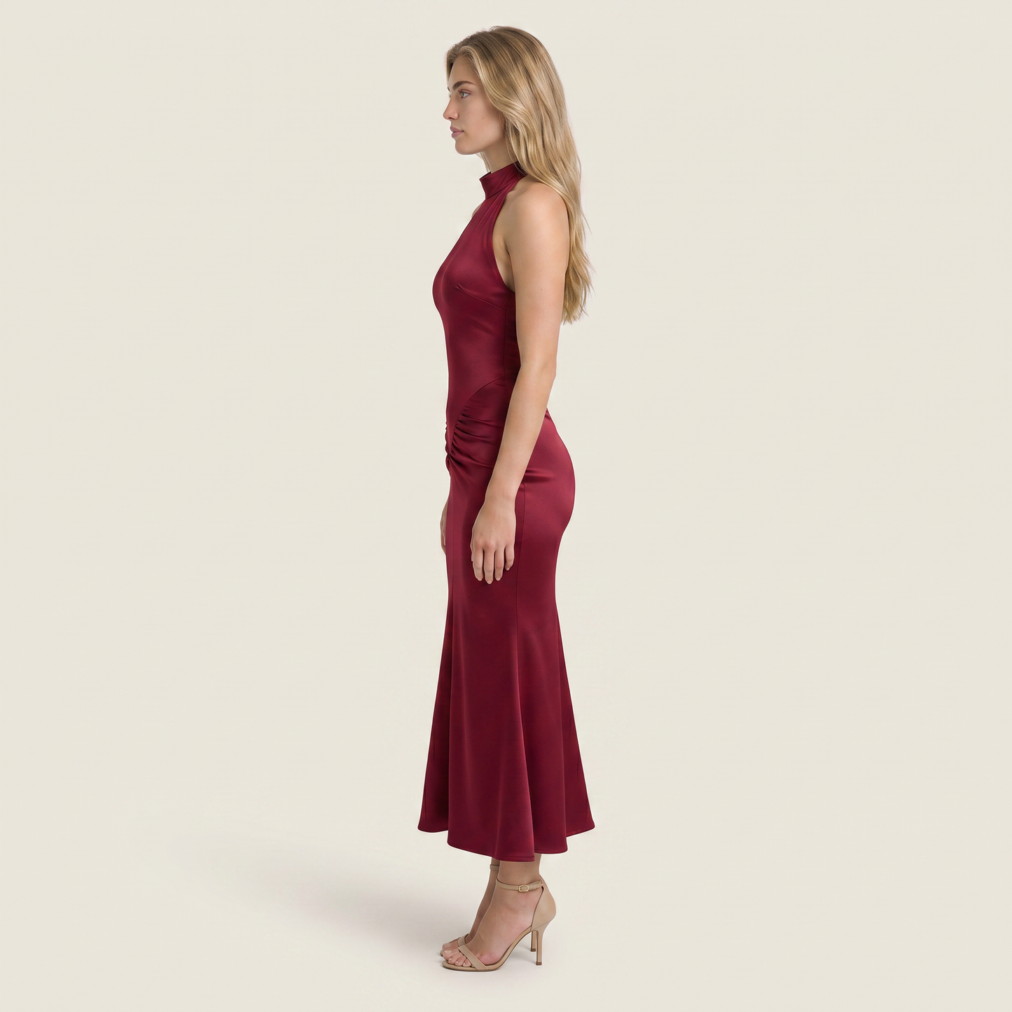 Mila Halter Yaka Bordo Abiye Elbise