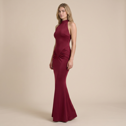 Mila Halter Yaka  Bordo Abiye Elbise