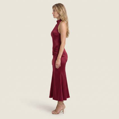 Mila Halter Yaka  Bordo Abiye Elbise