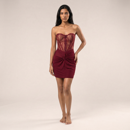 MİLA Mini Elbise - Bordo